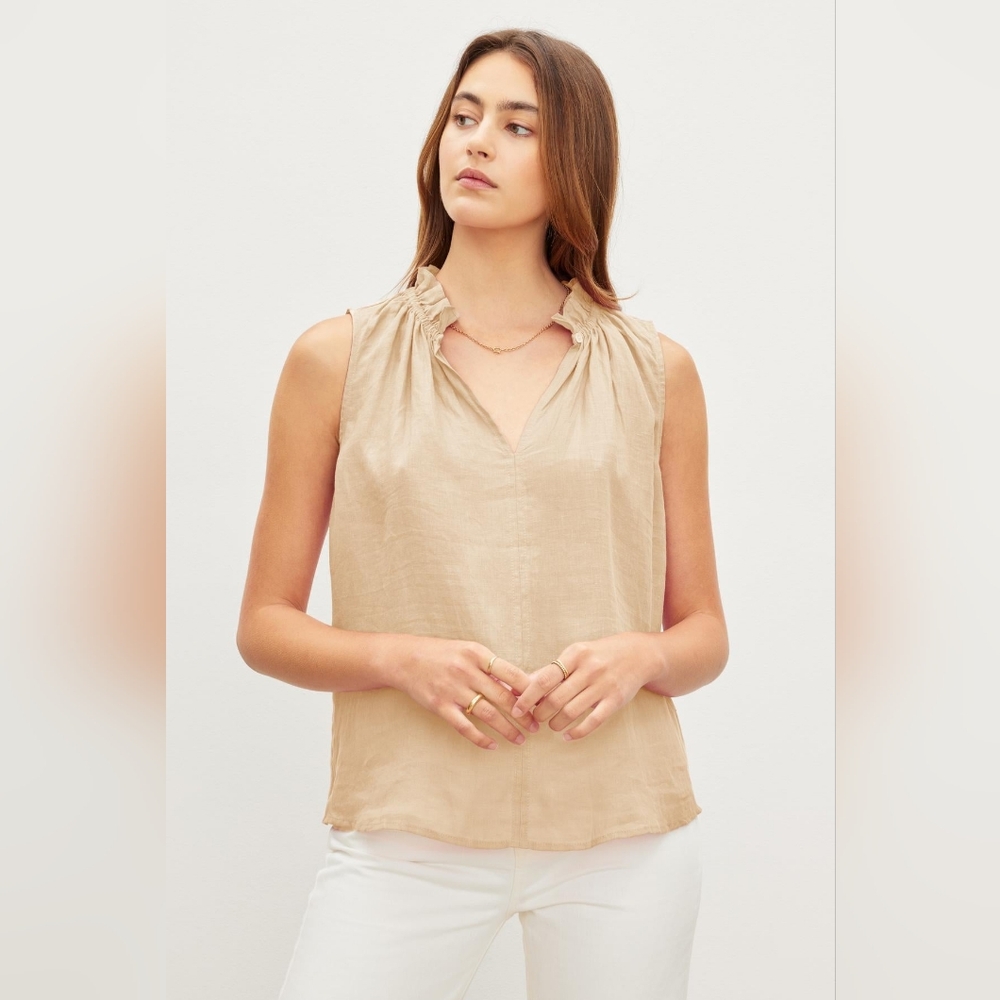 Velvet Maise Linen Tank Top in Biscuit